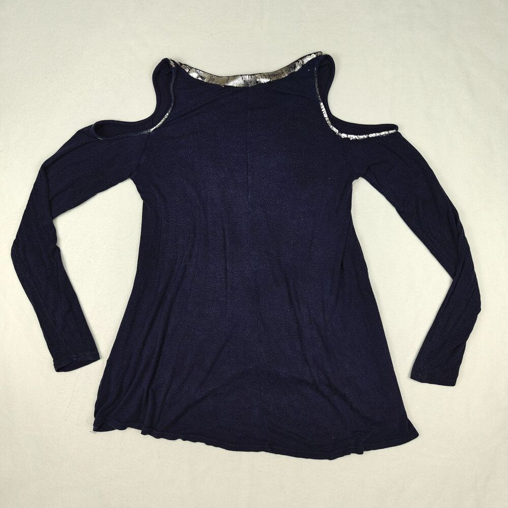 Vintage Havana Distressed Silver Trim Cold Shoulder Tunic Top Size S Y2K Flowy - Picture 7 of 9